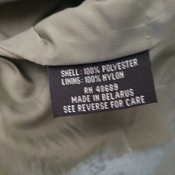 American Bazaar Vintage Coat Jacket L Long Hooded Belted Olive Green Pockets - Picture 9 of 13